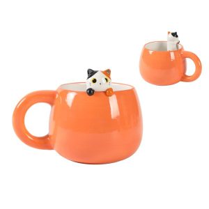 tazza gatto a macchie con charm in ceramica