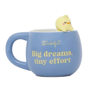 tazza pulcino con charm e scritta "big dreams, tiny effort"