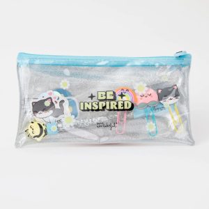 set di cancelleria con astuccio, penna con ape, fermagli cicciosi e stickers