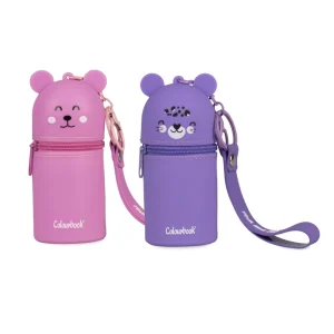 mini astuccio in silicone Goommy con gancio e laccetto orsetto rosa o leopardo viola