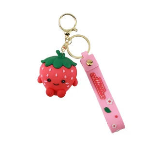 portachiavi fragola con moschettone e laccio in silicone