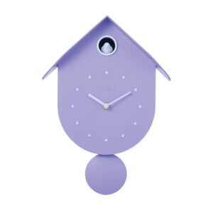 orologio a cucù lilla con uccellino